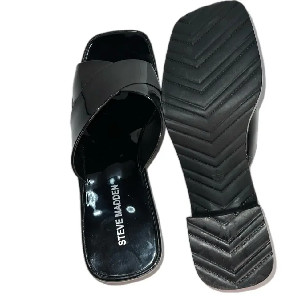 Steve Madden Patent Faux Leather Crisscross Black Platform Sandals Size 8
